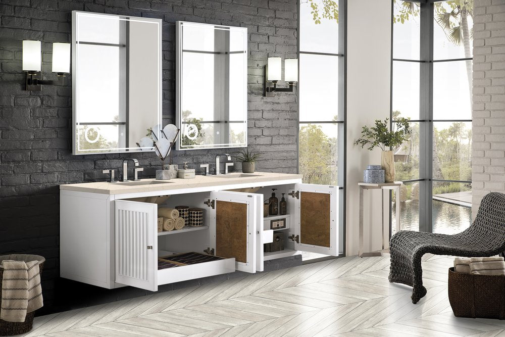 James Martin - Athens 72" Double Vanity, Glossy White w/ 3 CM Eternal Marfil Top - E645-V72-GW-3EMR view 9