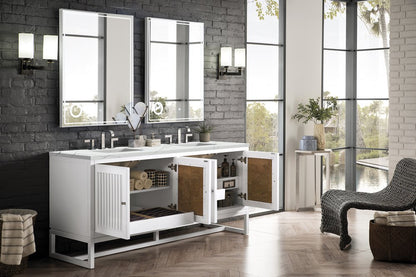 James Martin - Athens 72" Double Vanity, Glossy White w/ 3 CM Ethereal Noctis Top - E645-V72-GW-3ENC view 4