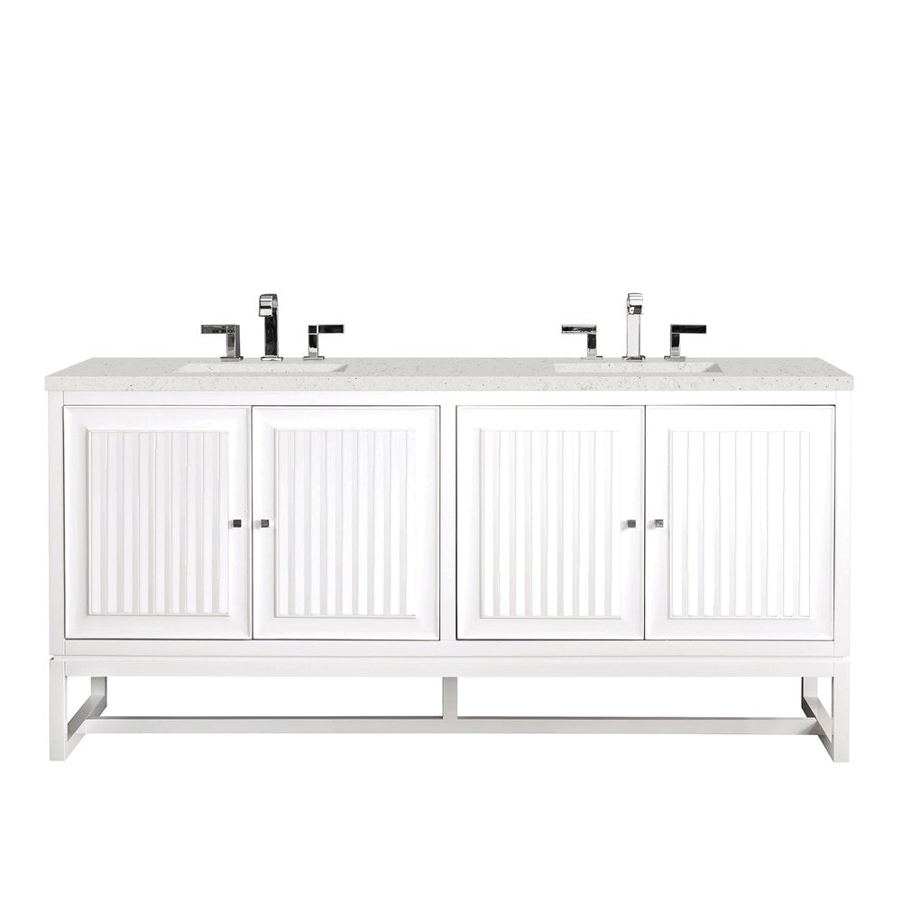 James Martin - Athens 72" Double Vanity, Glossy White w/ 3 CM Lime Delight Silestone Top - E645-V72-GW-3LDL view 1