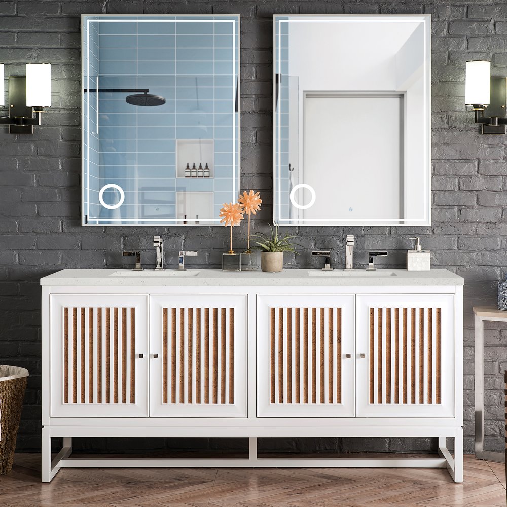 James Martin - Athens 72" Double Vanity, Glossy White w/ 3 CM Lime Delight Silestone Top - E645-V72-GW-3LDL view 2
