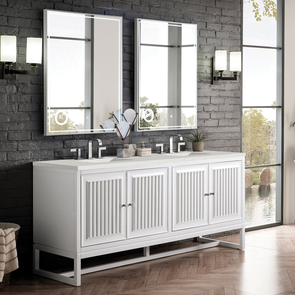 James Martin - Athens 72" Double Vanity, Glossy White w/ 3 CM Lime Delight Silestone Top - E645-V72-GW-3LDL view 3