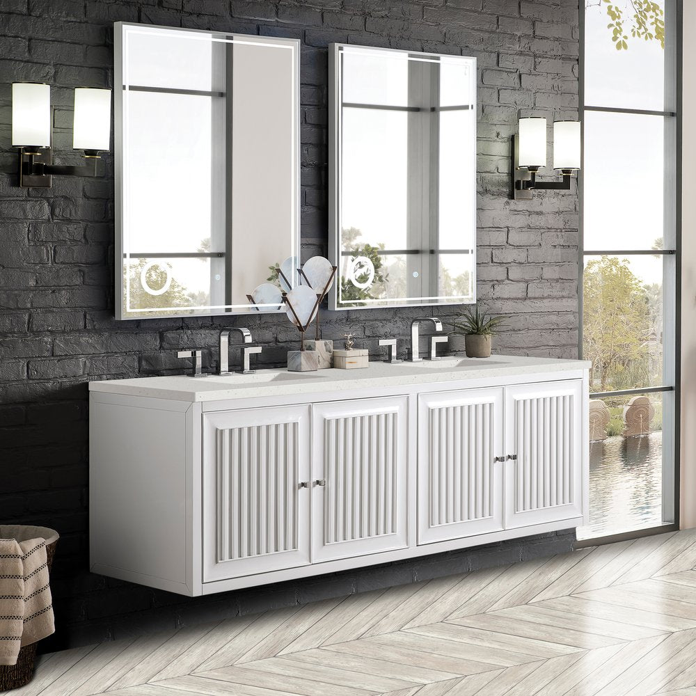 James Martin - Athens 72" Double Vanity, Glossy White w/ 3 CM Lime Delight Silestone Top - E645-V72-GW-3LDL view 4