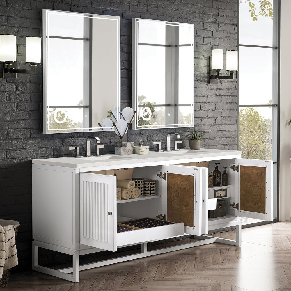 James Martin - Athens 72" Double Vanity, Glossy White w/ 3 CM Lime Delight Silestone Top - E645-V72-GW-3LDL view 5