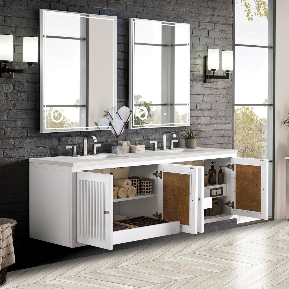 James Martin - Athens 72" Double Vanity, Glossy White w/ 3 CM Lime Delight Silestone Top - E645-V72-GW-3LDL view 6