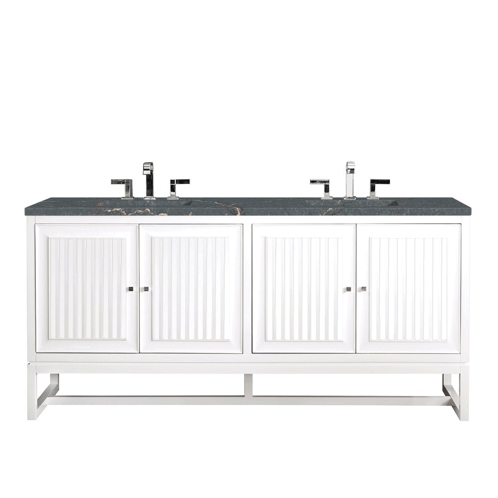 James Martin - Athens 72" Double Vanity, Glossy White w/ 3 CM Parisien Bleu Silestone Top - E645-V72-GW-3PBL view 1