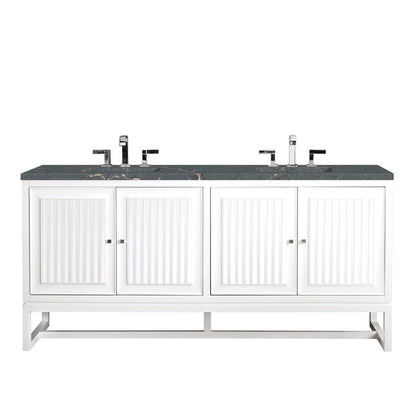 James Martin - Athens 72" Double Vanity, Glossy White w/ 3 CM Parisien Bleu Silestone Top - E645-V72-GW-3PBL view 1