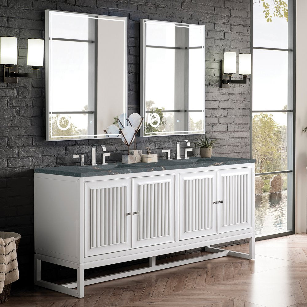 James Martin - Athens 72" Double Vanity, Glossy White w/ 3 CM Parisien Bleu Silestone Top - E645-V72-GW-3PBL view 3