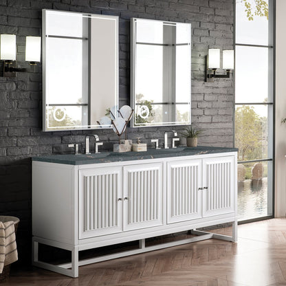 James Martin - Athens 72" Double Vanity, Glossy White w/ 3 CM Parisien Bleu Silestone Top - E645-V72-GW-3PBL view 3