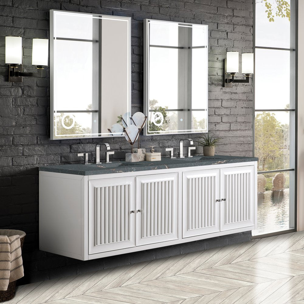 James Martin - Athens 72" Double Vanity, Glossy White w/ 3 CM Parisien Bleu Silestone Top - E645-V72-GW-3PBL view 4