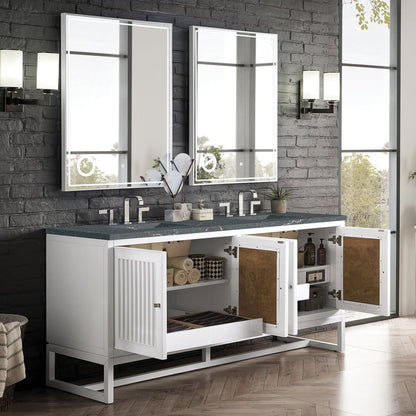 James Martin - Athens 72" Double Vanity, Glossy White w/ 3 CM Parisien Bleu Silestone Top - E645-V72-GW-3PBL view 5