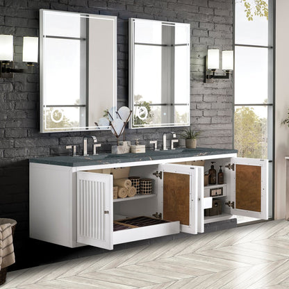 James Martin - Athens 72" Double Vanity, Glossy White w/ 3 CM Parisien Bleu Silestone Top - E645-V72-GW-3PBL view 6