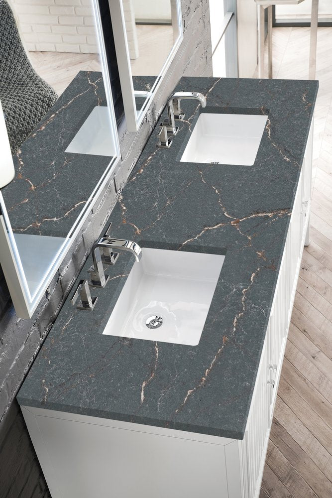 James Martin - Athens 72" Double Vanity, Glossy White w/ 3 CM Parisien Bleu Silestone Top - E645-V72-GW-3PBL view 7