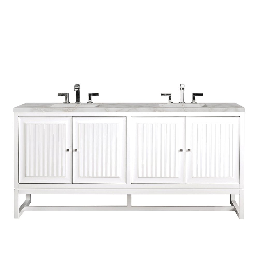 James Martin - Athens 72" Double Vanity, Glossy White w/ 3 CM Victorian Silver Silestone Top - E645-V72-GW-3VSL view 1
