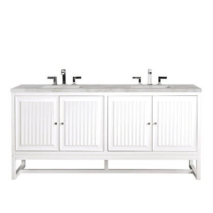 James Martin - Athens 72" Double Vanity, Glossy White w/ 3 CM Victorian Silver Silestone Top - E645-V72-GW-3VSL view 1