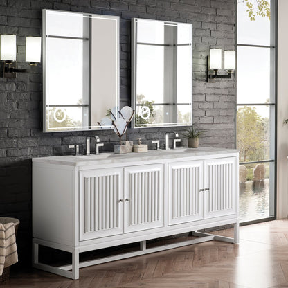 James Martin - Athens 72" Double Vanity, Glossy White w/ 3 CM Victorian Silver Silestone Top - E645-V72-GW-3VSL view 3
