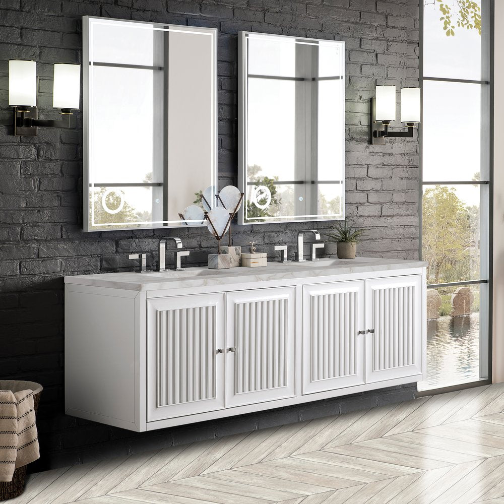 James Martin - Athens 72" Double Vanity, Glossy White w/ 3 CM Victorian Silver Silestone Top - E645-V72-GW-3VSL view 4