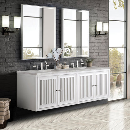 James Martin - Athens 72" Double Vanity, Glossy White w/ 3 CM Victorian Silver Silestone Top - E645-V72-GW-3VSL view 4