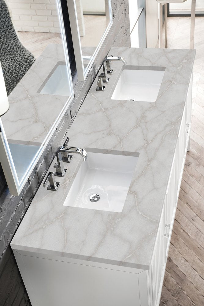 James Martin - Athens 72" Double Vanity, Glossy White w/ 3 CM Victorian Silver Silestone Top - E645-V72-GW-3VSL view 7