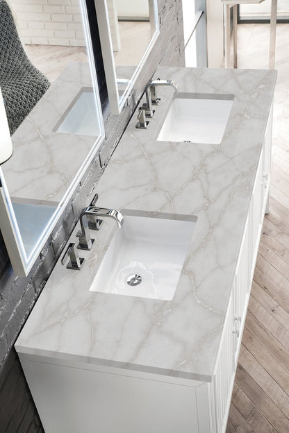 James Martin - Athens 72" Double Vanity, Glossy White w/ 3 CM Victorian Silver Silestone Top - E645-V72-GW-3VSL view 7