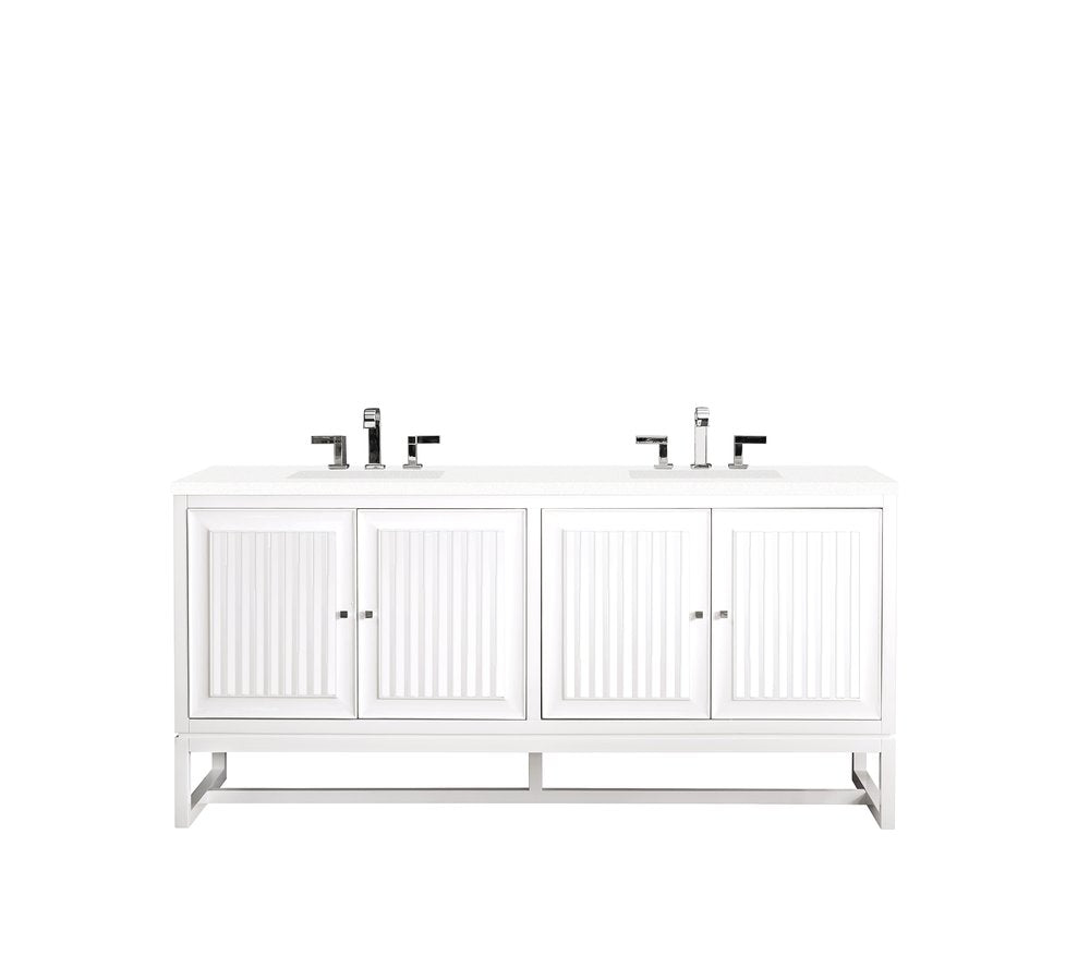 James Martin - Athens 72" Double Vanity, Glossy White w/ 3 CM White Zeus Silestone Top - E645-V72-GW-3WZ view 1