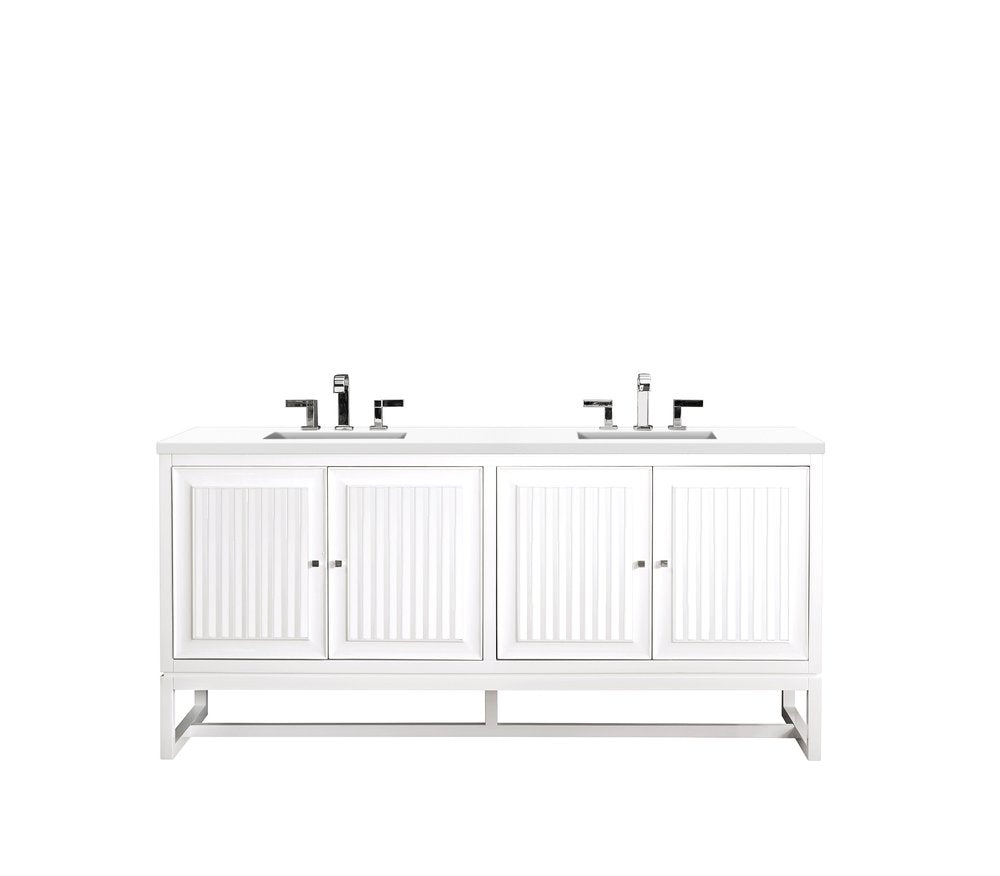 James Martin - Athens 72" Double Vanity, Glossy White w/ 3 CM White Zeus Silestone Top - E645-V72-GW-3WZ view 2