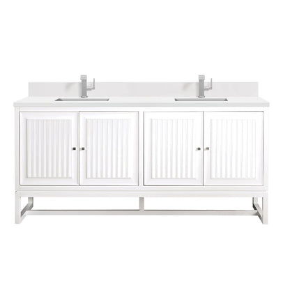 James Martin - Athens 72" Double Vanity, Glossy White w/ Single Hole 3 CM White Zeus Silestone Top & Backsplash - E645-V72-GW-1WZ view 1