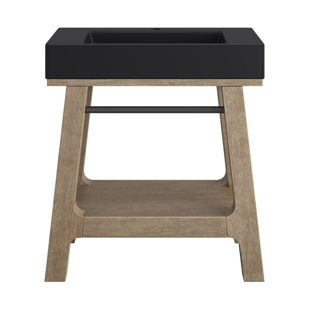 James Martin - Auburn 31.5" Single Sink Console, Weathered Timber w/ Black Matte Mineral Composite Stone Top - 165-V31.5-WTB-BM view 1