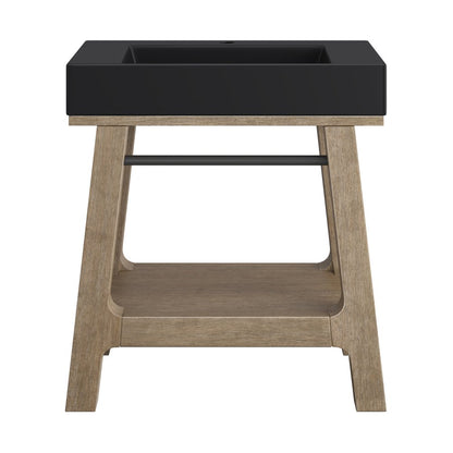 James Martin - Auburn 31.5" Single Sink Console, Weathered Timber w/ Black Matte Mineral Composite Stone Top - 165-V31.5-WTB-BM view 1