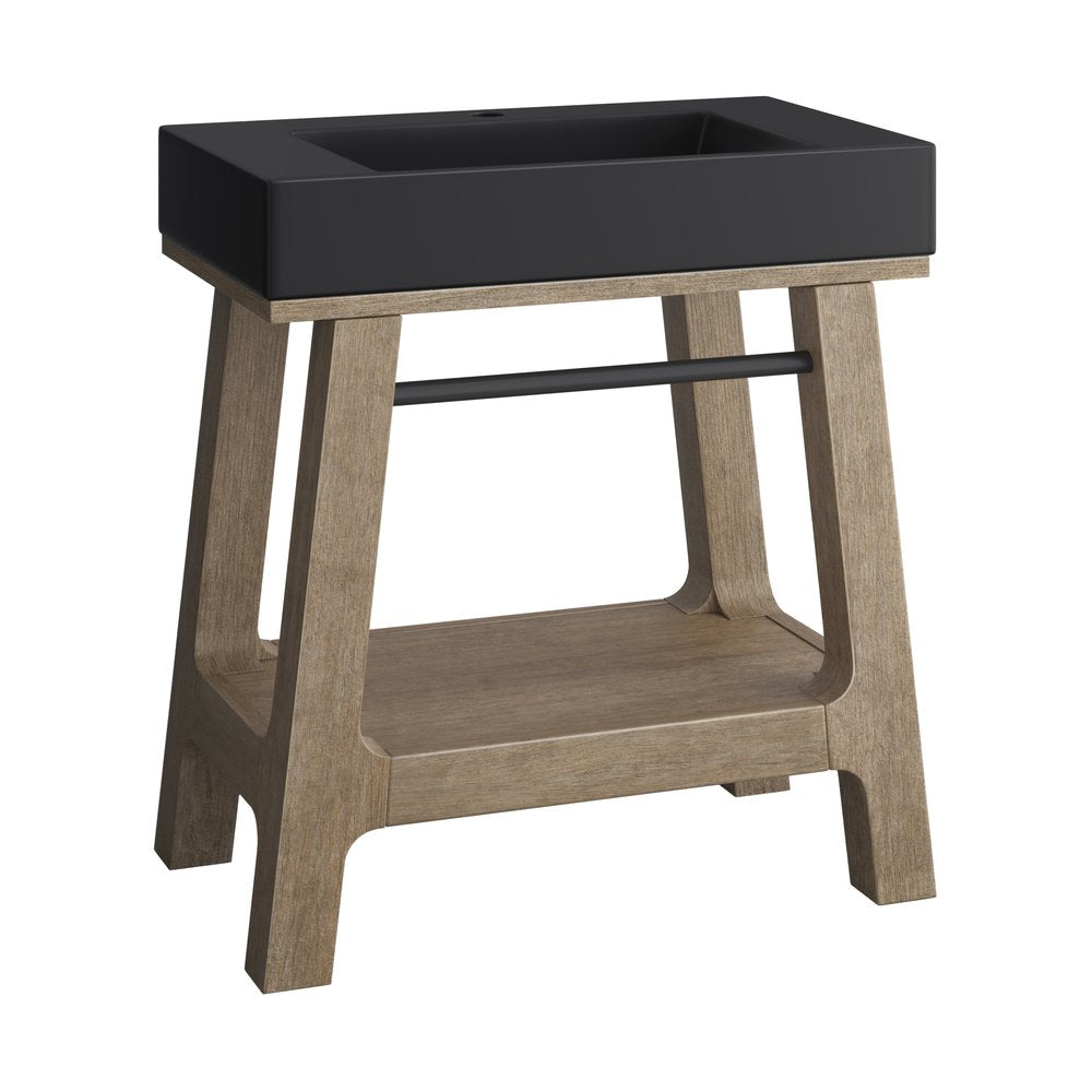 James Martin - Auburn 31.5" Single Sink Console, Weathered Timber w/ Black Matte Mineral Composite Stone Top - 165-V31.5-WTB-BM view 2