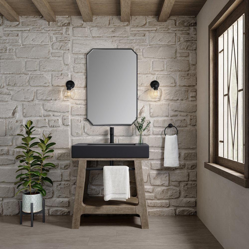 James Martin - Auburn 31.5" Single Sink Console, Weathered Timber w/ Black Matte Mineral Composite Stone Top - 165-V31.5-WTB-BM view 4
