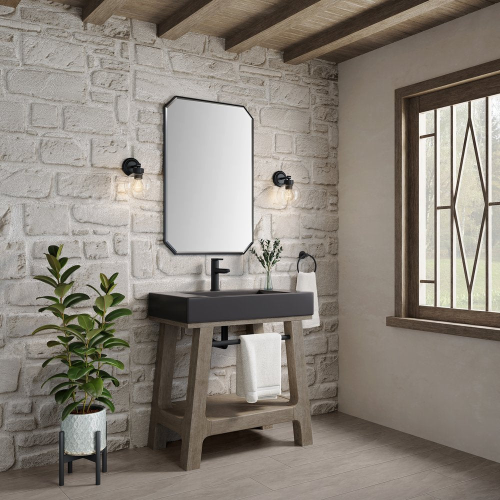 James Martin - Auburn 31.5" Single Sink Console, Weathered Timber w/ Black Matte Mineral Composite Stone Top - 165-V31.5-WTB-BM view 5