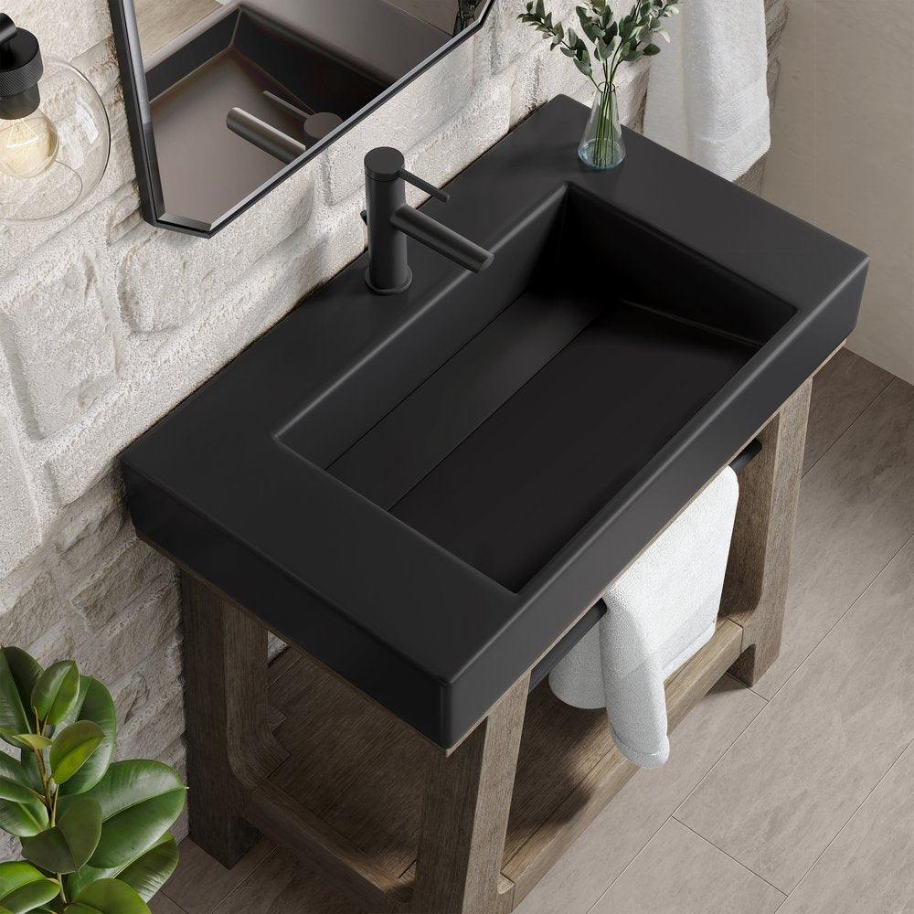 James Martin - Auburn 31.5" Single Sink Console, Weathered Timber w/ Black Matte Mineral Composite Stone Top - 165-V31.5-WTB-BM view 7