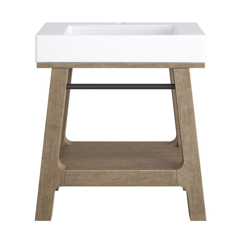 James Martin - Auburn 31.5" Single Sink Console, Weathered Timber w/ Glossy White Mineral Composite Stone Top - 165-V31.5-WTB-GW view 1