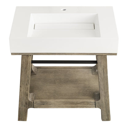 James Martin - Auburn 31.5" Single Sink Console, Weathered Timber w/ Glossy White Mineral Composite Stone Top - 165-V31.5-WTB-GW view 2