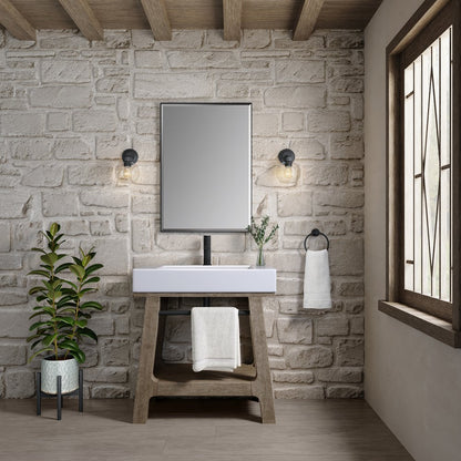 James Martin - Auburn 31.5" Single Sink Console, Weathered Timber w/ Glossy White Mineral Composite Stone Top - 165-V31.5-WTB-GW view 4