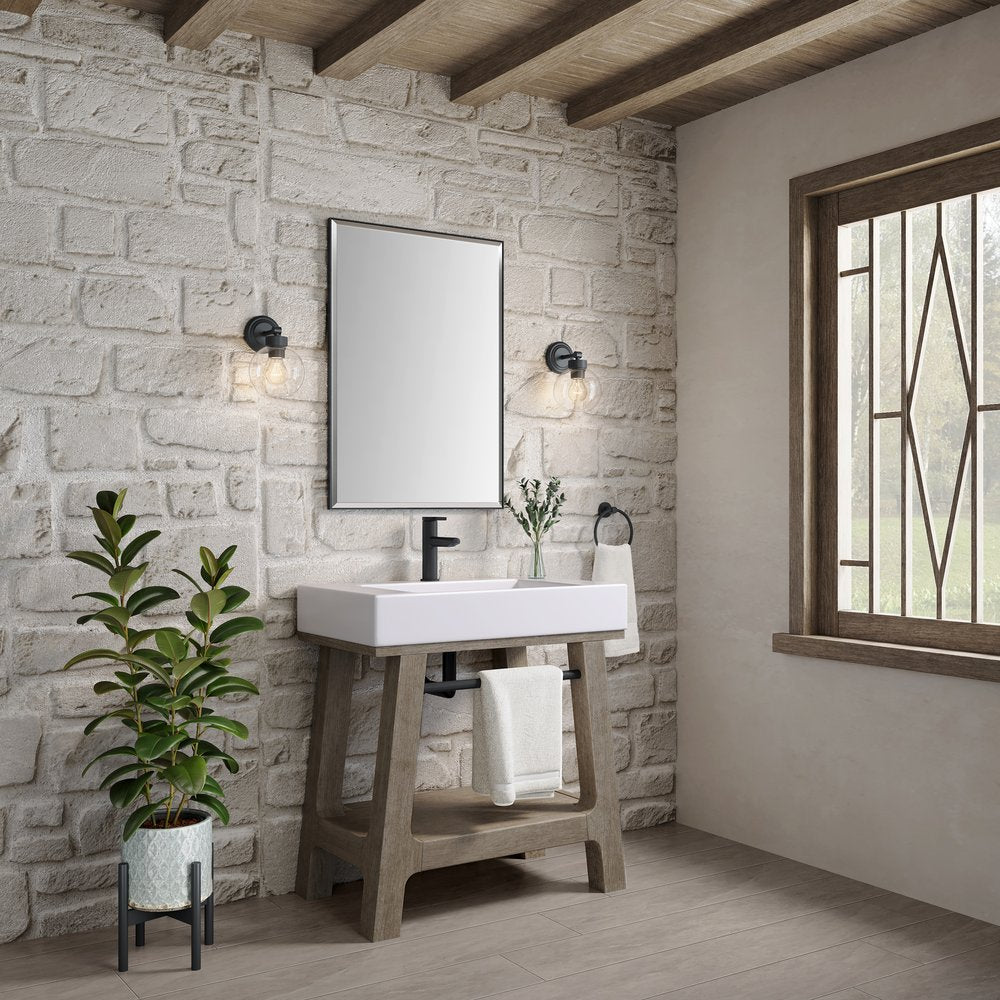 James Martin - Auburn 31.5" Single Sink Console, Weathered Timber w/ Glossy White Mineral Composite Stone Top - 165-V31.5-WTB-GW view 5