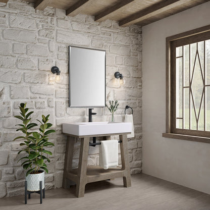 James Martin - Auburn 31.5" Single Sink Console, Weathered Timber w/ Glossy White Mineral Composite Stone Top - 165-V31.5-WTB-GW view 5