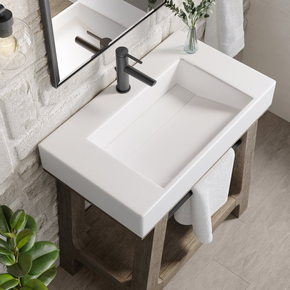 James Martin - Auburn 31.5" Single Sink Console, Weathered Timber w/ Glossy White Mineral Composite Stone Top - 165-V31.5-WTB-GW view 7