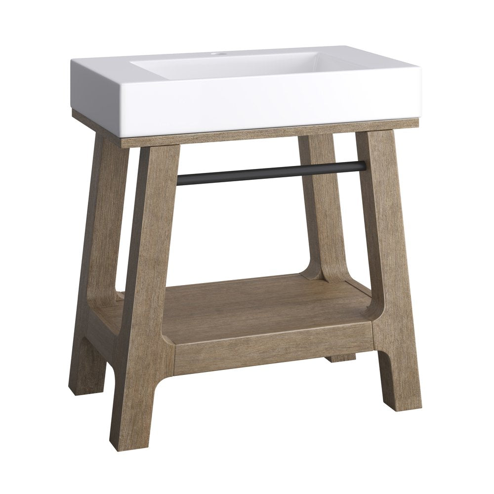 James Martin - Auburn 31.5" Single Sink Console, Weathered Timber w/ Glossy White Mineral Composite Stone Top - 165-V31.5-WTB-GW view 12