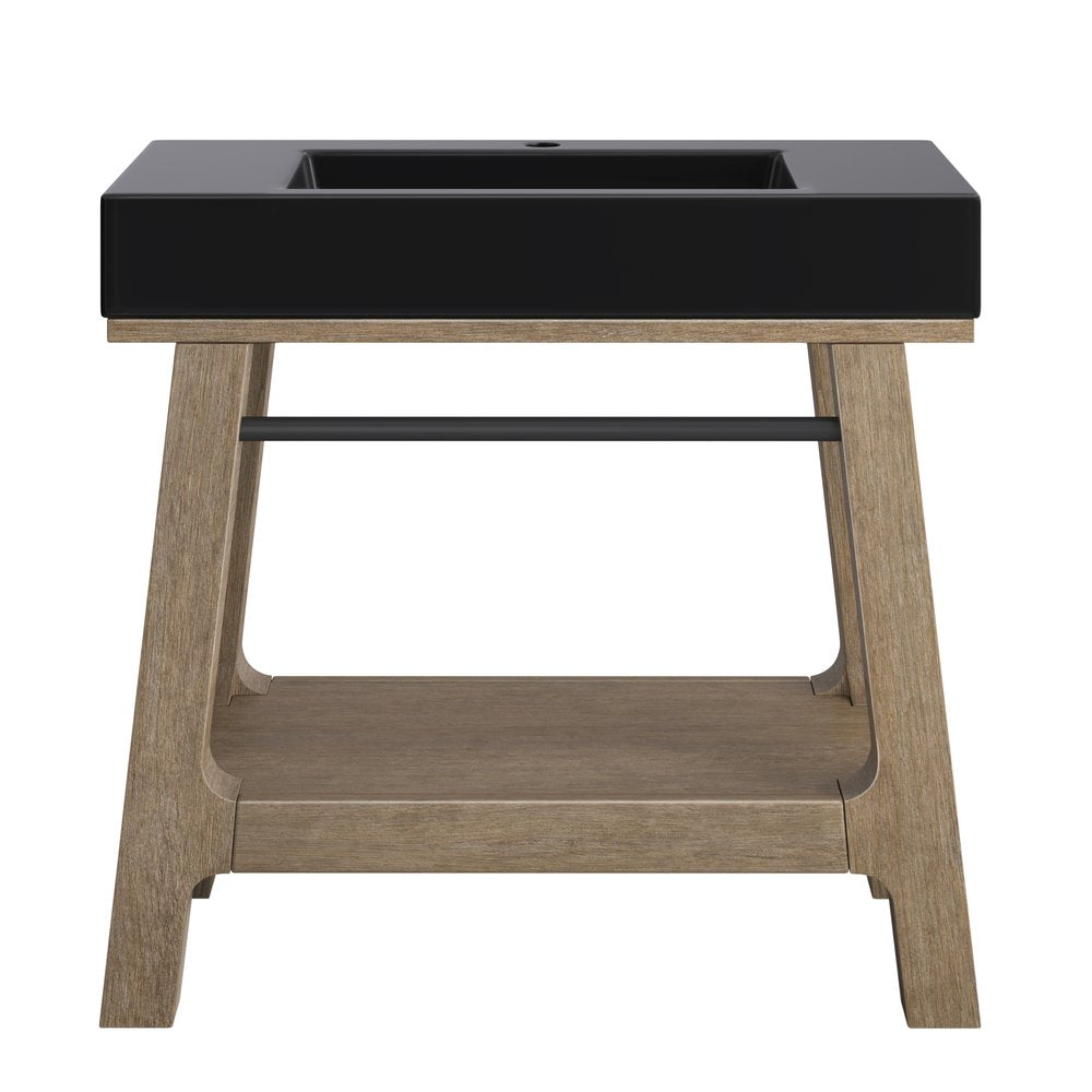 James Martin - Auburn 36" Single Sink Console, Weathered Timber w/ Black Matte Mineral Composite Stone Top - 165-V36-WTB-BM view 1