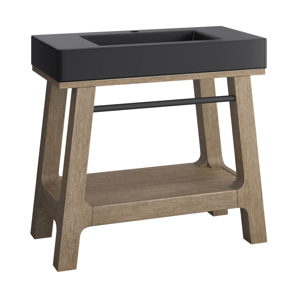 James Martin - Auburn 36" Single Sink Console, Weathered Timber w/ Black Matte Mineral Composite Stone Top - 165-V36-WTB-BM view 2