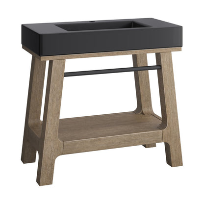 James Martin - Auburn 36" Single Sink Console, Weathered Timber w/ Black Matte Mineral Composite Stone Top - 165-V36-WTB-BM view 2