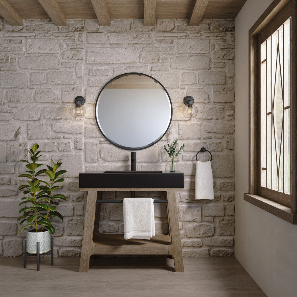 James Martin - Auburn 36" Single Sink Console, Weathered Timber w/ Black Matte Mineral Composite Stone Top - 165-V36-WTB-BM view 4
