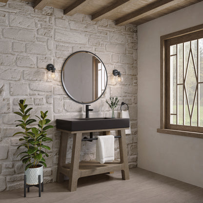 James Martin - Auburn 36" Single Sink Console, Weathered Timber w/ Black Matte Mineral Composite Stone Top - 165-V36-WTB-BM view 5