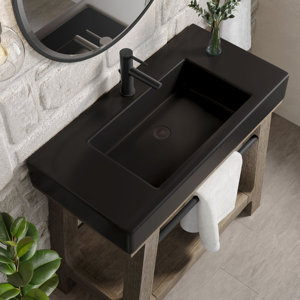 James Martin - Auburn 36" Single Sink Console, Weathered Timber w/ Black Matte Mineral Composite Stone Top - 165-V36-WTB-BM view 7
