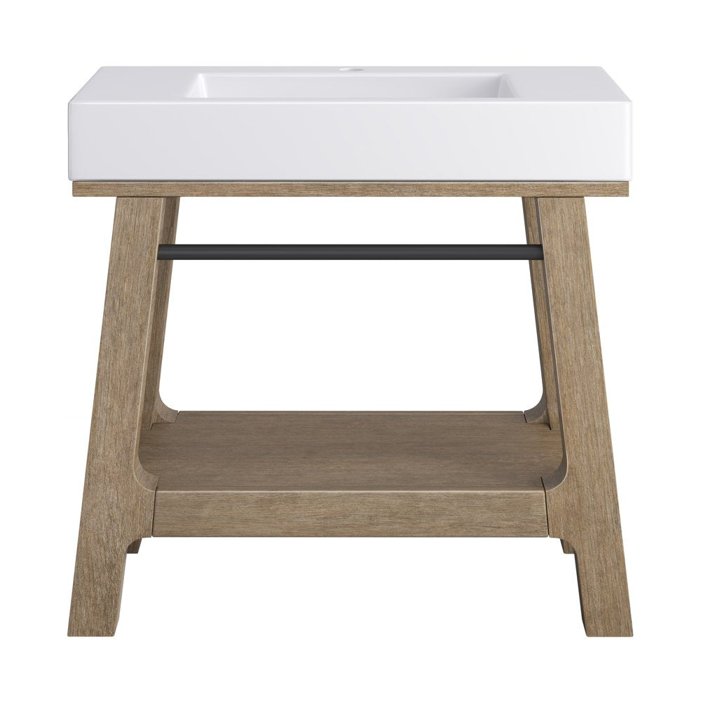 James Martin - Auburn 36" Single Sink Console, Weathered Timber w/ Glossy White Mineral Composite Stone Top - 165-V36-WTB-GW view 1