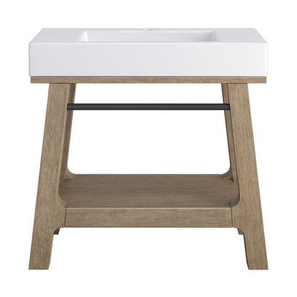 James Martin - Auburn 36" Single Sink Console, Weathered Timber w/ Glossy White Mineral Composite Stone Top - 165-V36-WTB-GW view 1