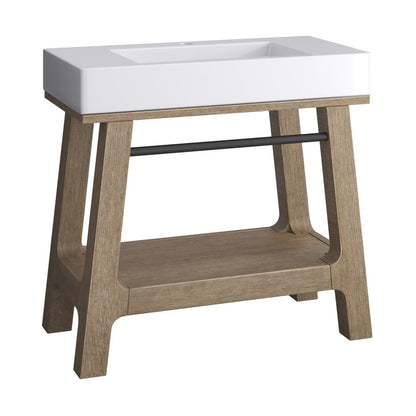 James Martin - Auburn 36" Single Sink Console, Weathered Timber w/ Glossy White Mineral Composite Stone Top - 165-V36-WTB-GW view 2