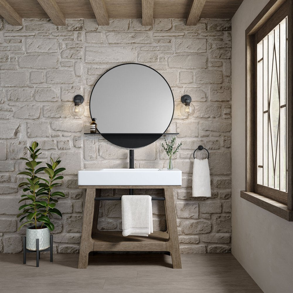 James Martin - Auburn 36" Single Sink Console, Weathered Timber w/ Glossy White Mineral Composite Stone Top - 165-V36-WTB-GW view 4