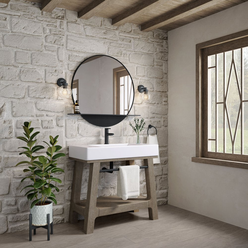James Martin - Auburn 36" Single Sink Console, Weathered Timber w/ Glossy White Mineral Composite Stone Top - 165-V36-WTB-GW view 5